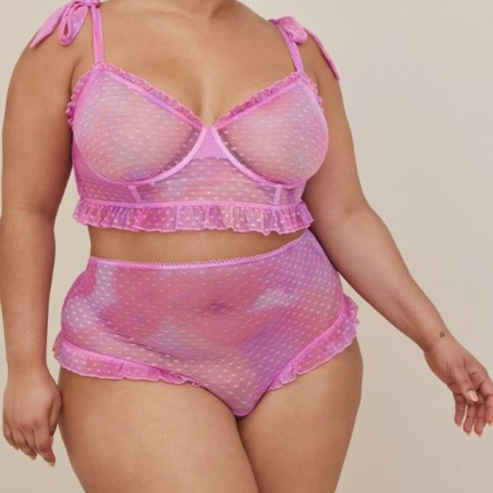 Torrid Curve Unlined Bra Set Size 6 Ombre Pastel Hearts Mesh Ruffled Underwire